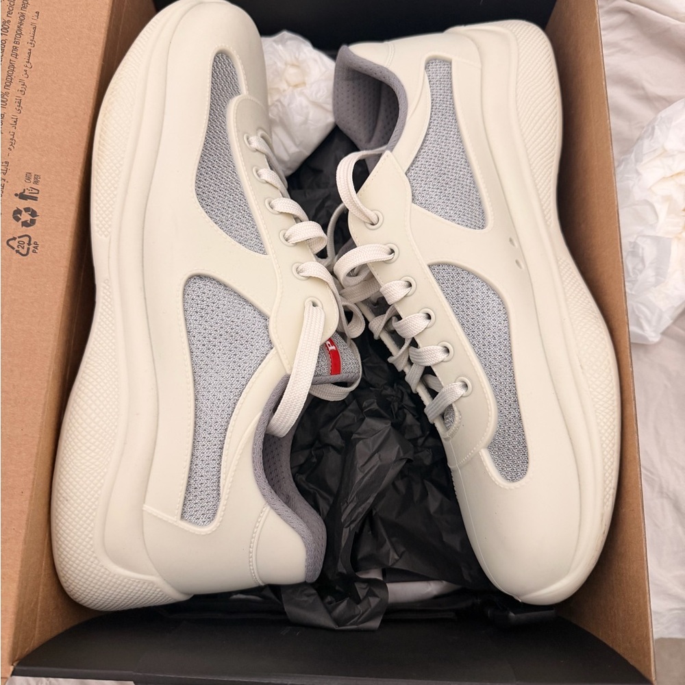 Prada Men's Ivory and Light Gray Sneakers